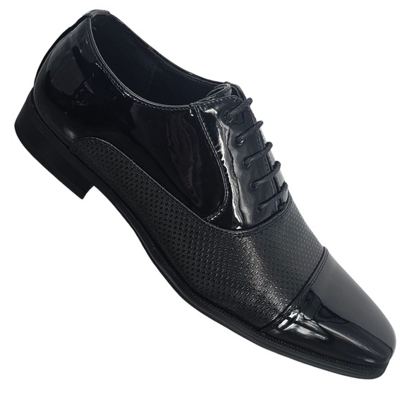 Robert David Other - Robert David Mens Black Patent and Textured‎ Cap Toe Oxford Dress Shoes 11 New